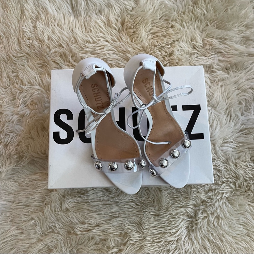 SCHUTZ ✨exclusive✨ white heels with metal balls on toes. size 8 - Picture 3 of 12
